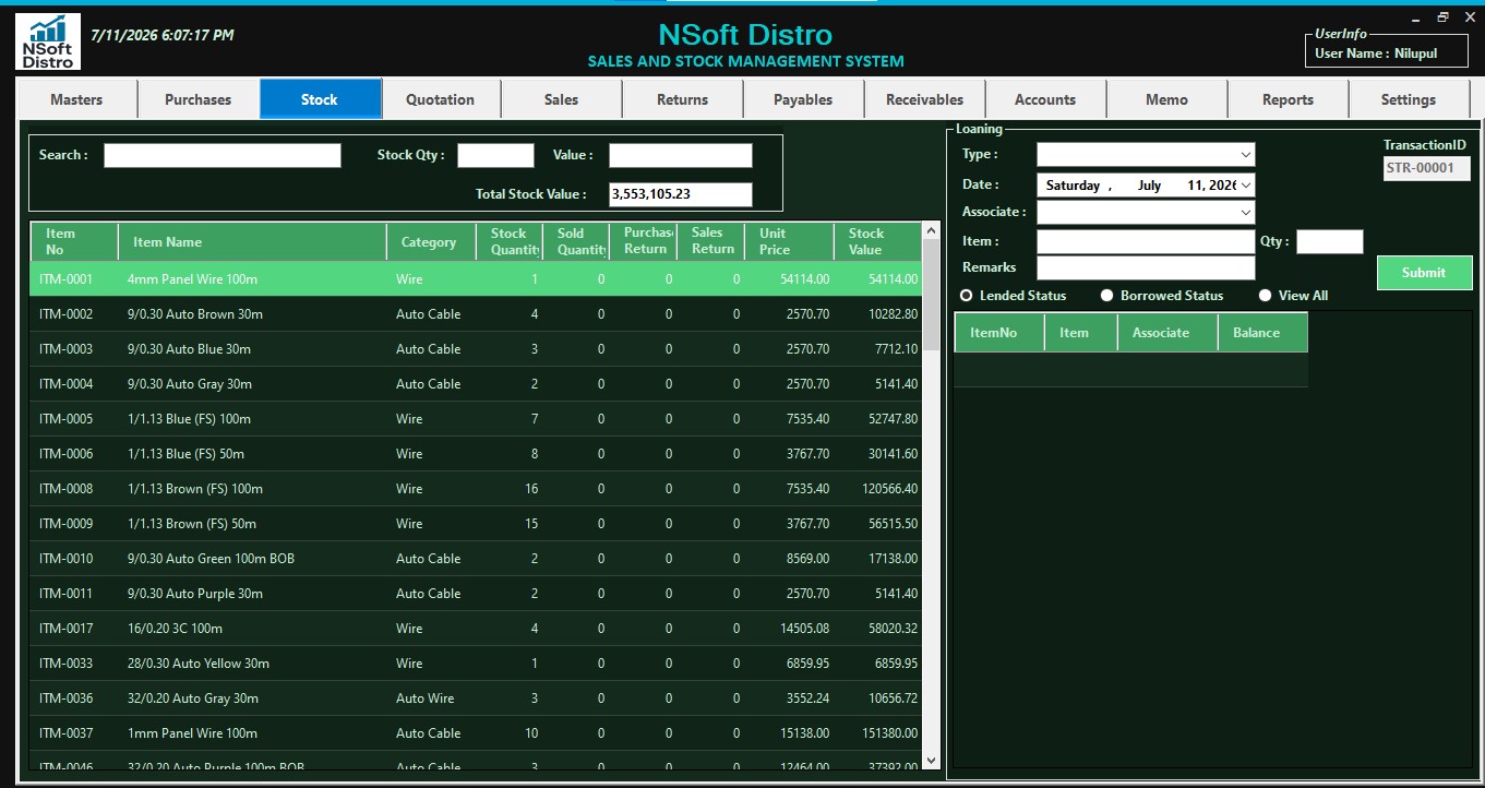 Nsoft Distro stock screen